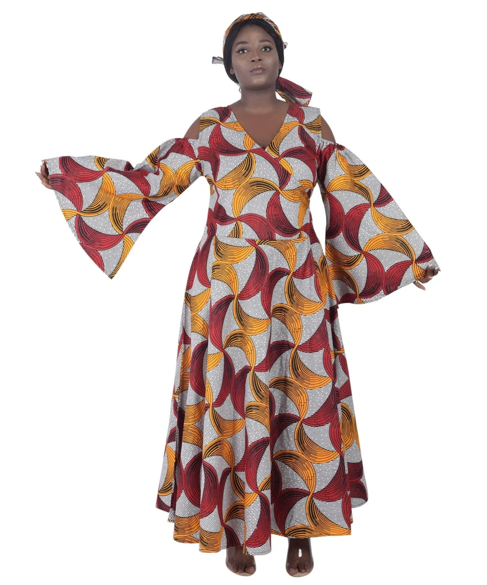 Bell Sleeves African Print Wrap Dress 1918