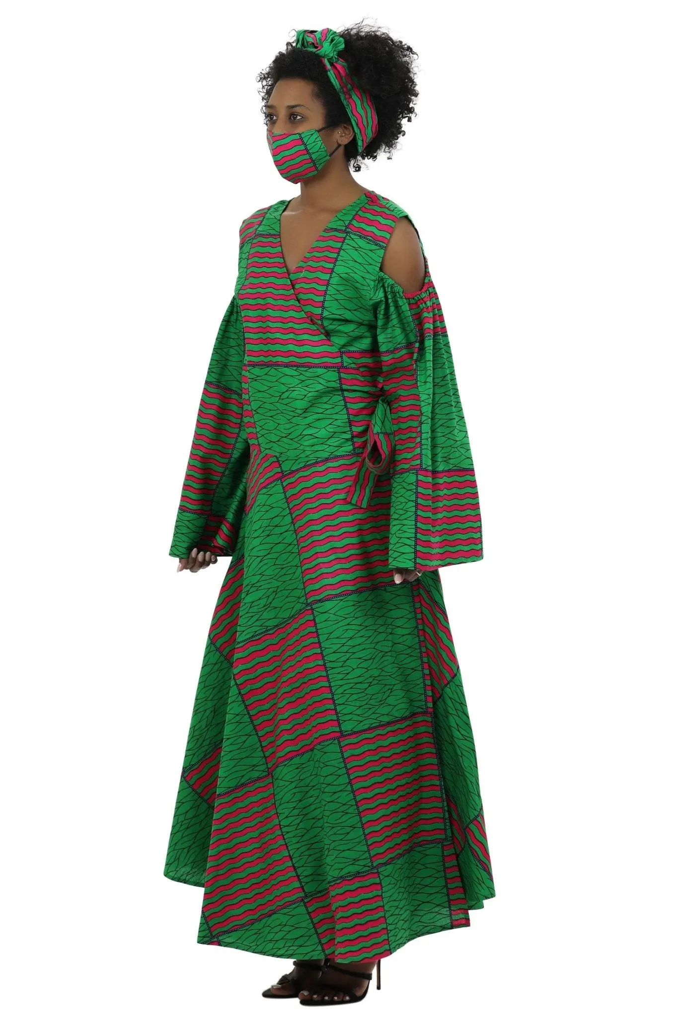 Bell Sleeves African Print Wrap Dress 1918