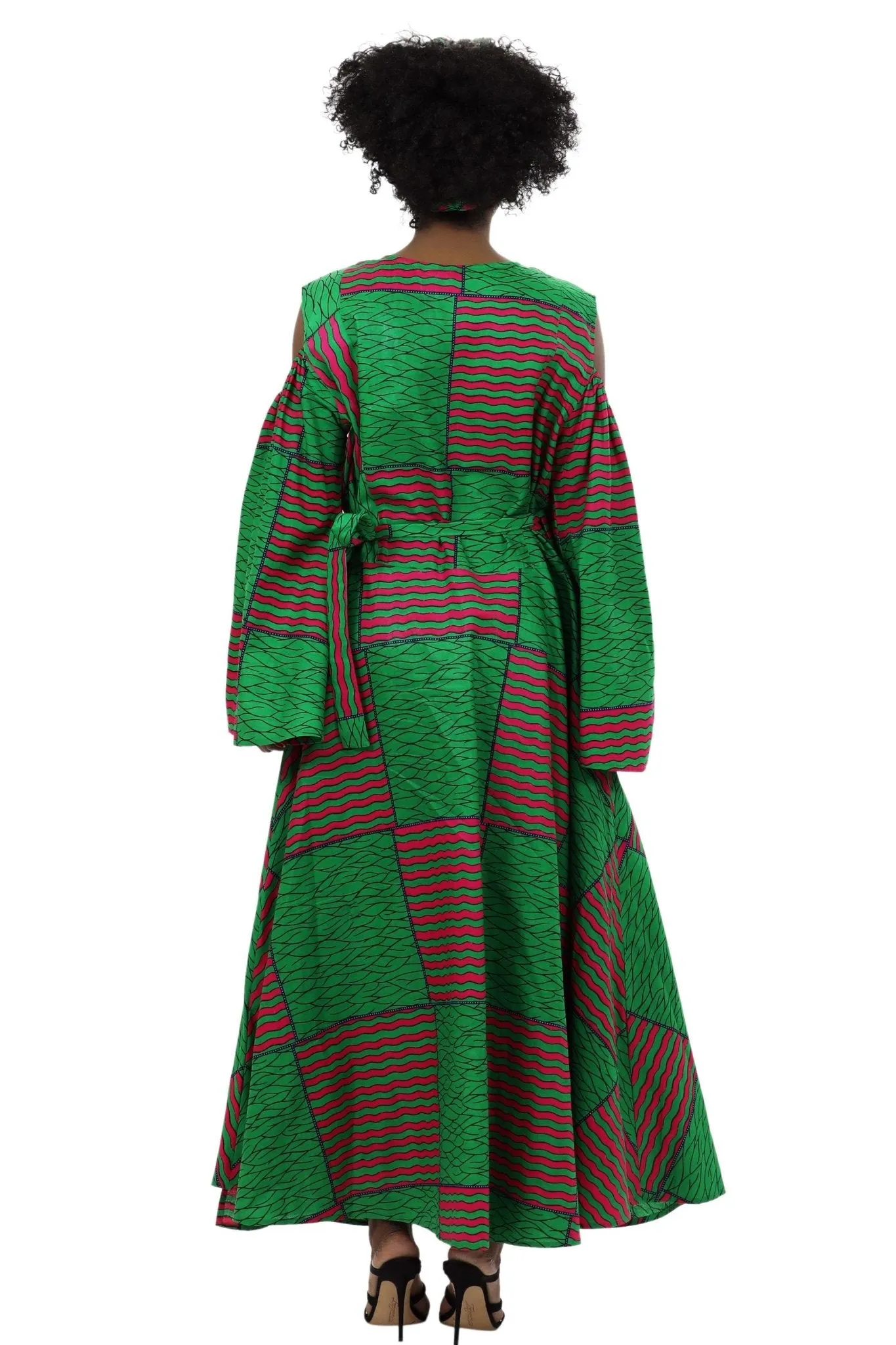 Bell Sleeves African Print Wrap Dress 1918