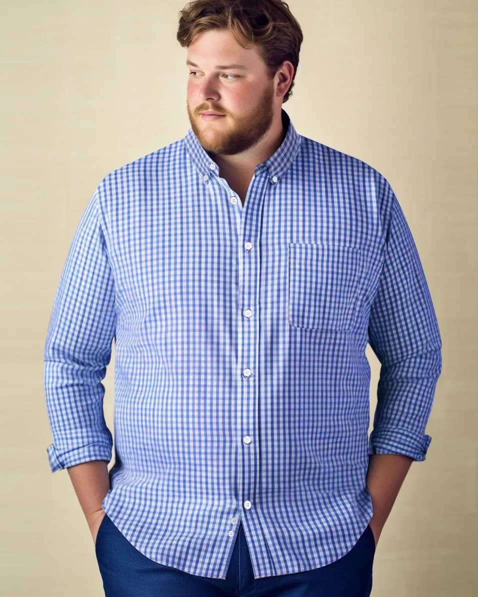 Big & Tall Plaid Oxford Shirt Long Sleeve Button Down Shirts with Pocket