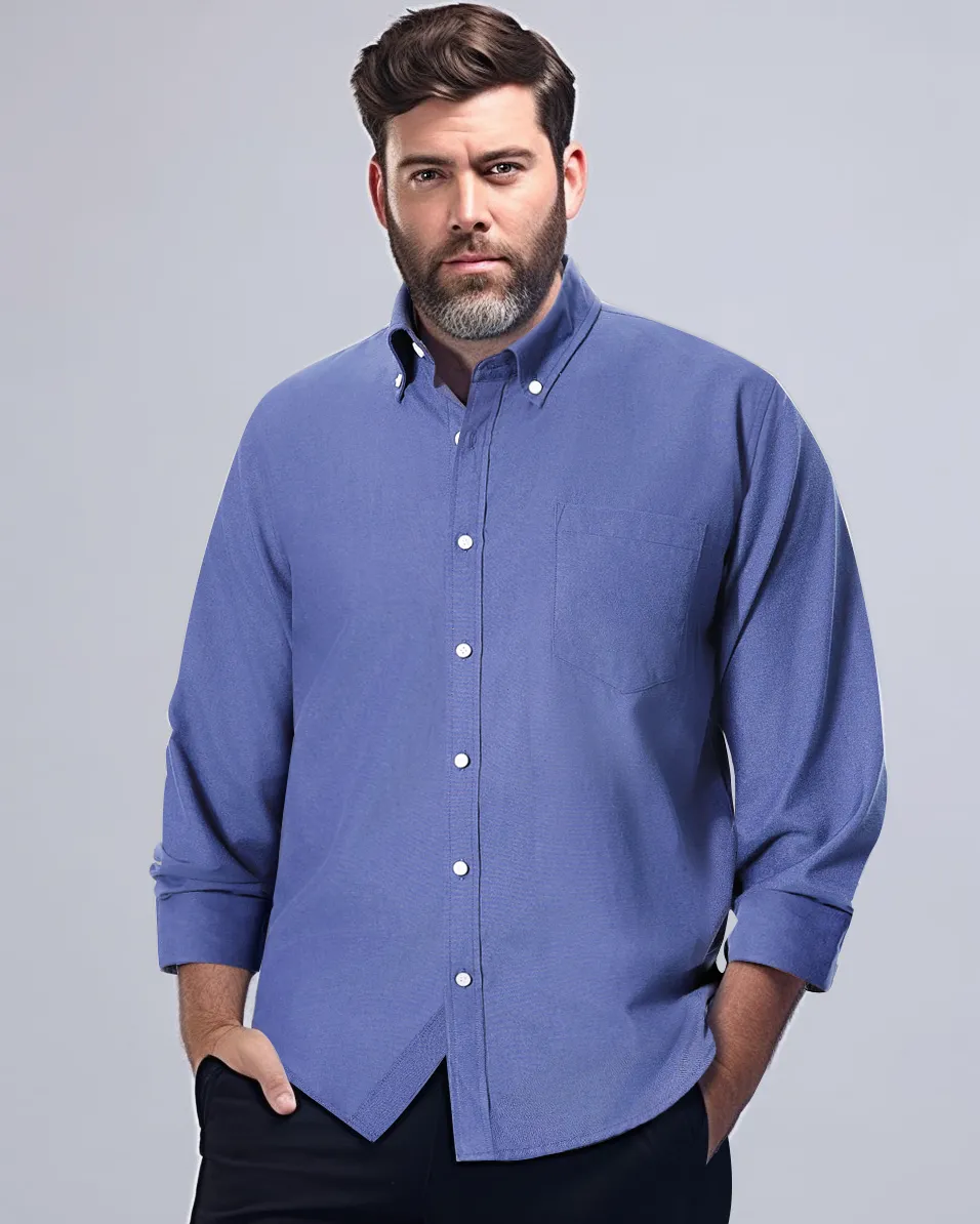 Big & Tall Solid Oxford Shirt Long Sleeve Button Down Shirts with Pocket