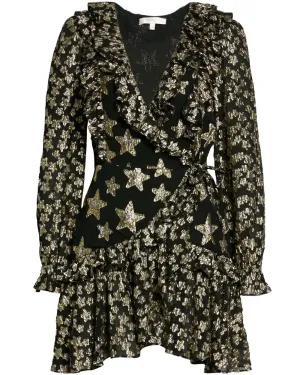 Black Findlay Gold Star Wrap Mini Dress