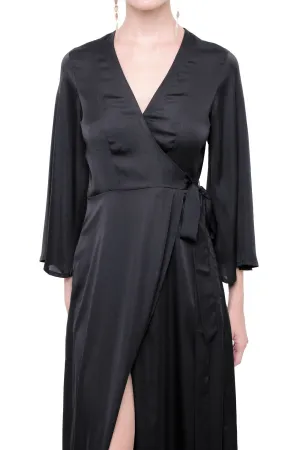 Black Long Sleeve Wrap Dress