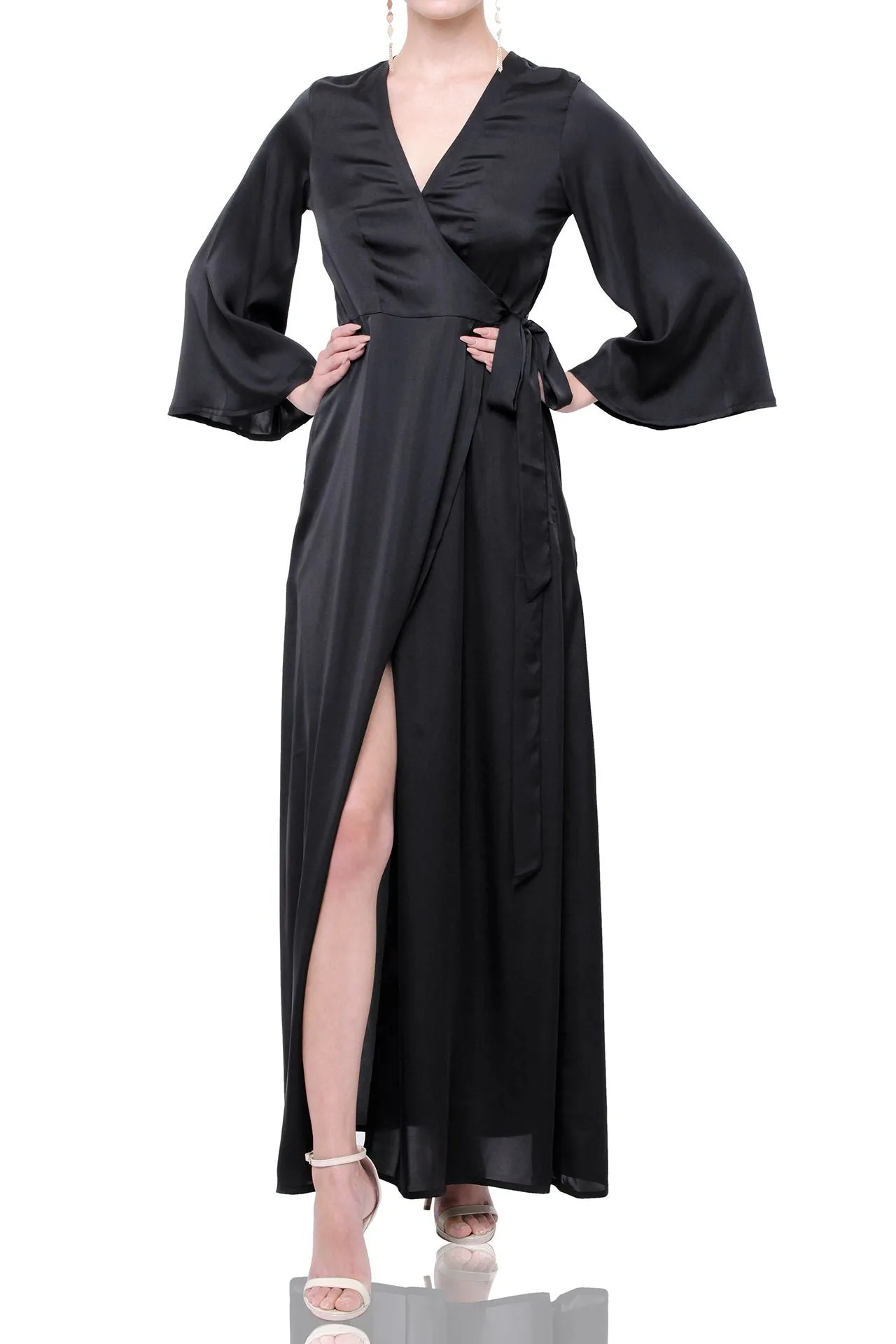 Black Long Sleeve Wrap Dress