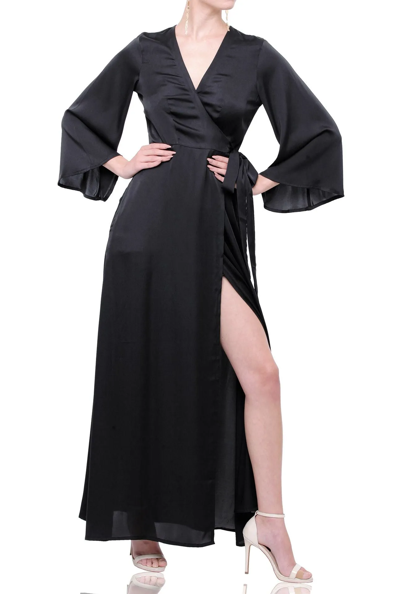 Black Long Sleeve Wrap Dress