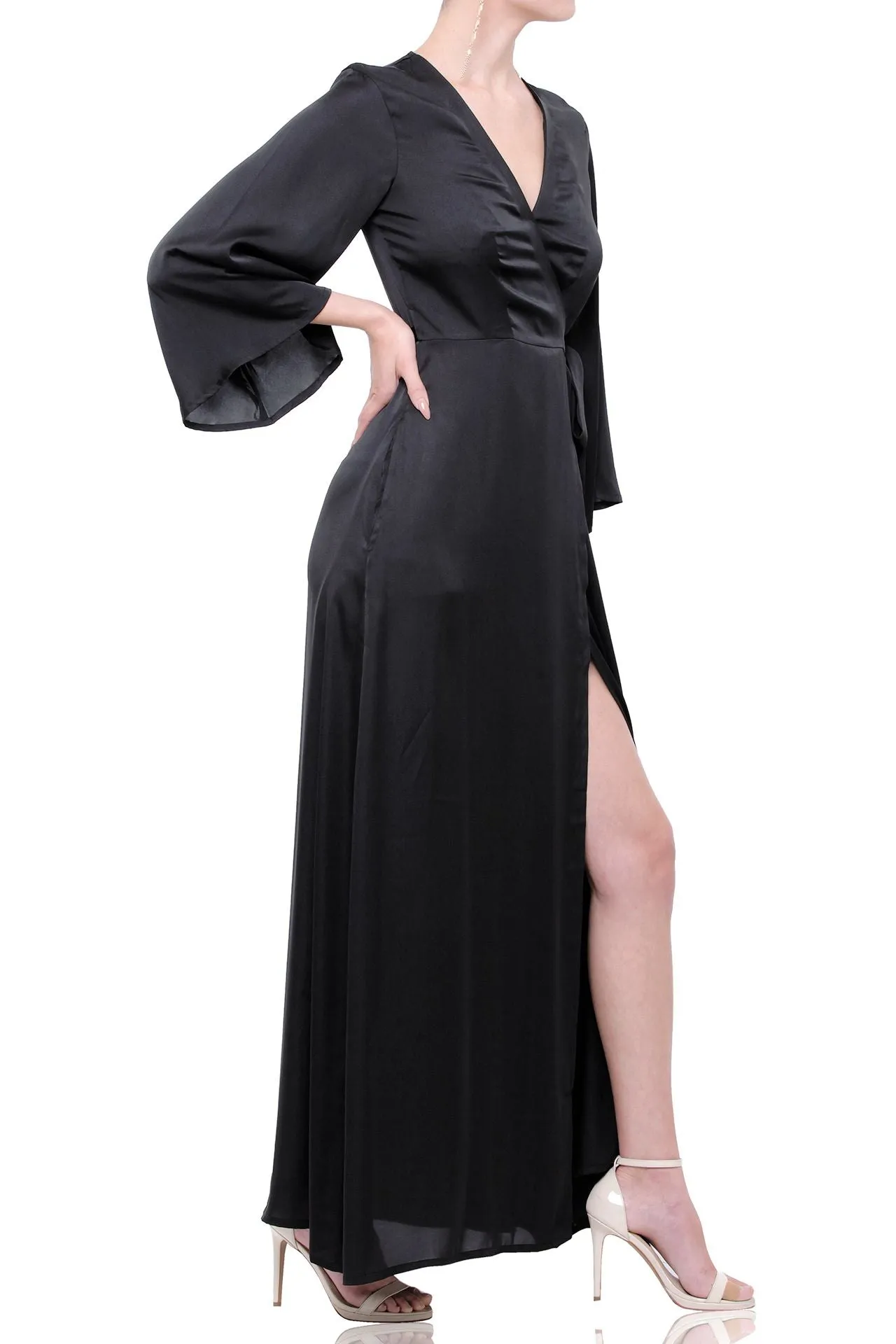 Black Long Sleeve Wrap Dress