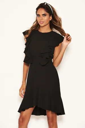 Black Wrap Frill Detail Dress