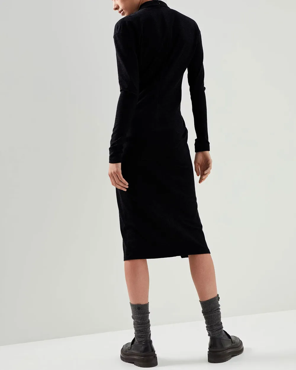 Black Wrap Front Monili Neck Midi Dress