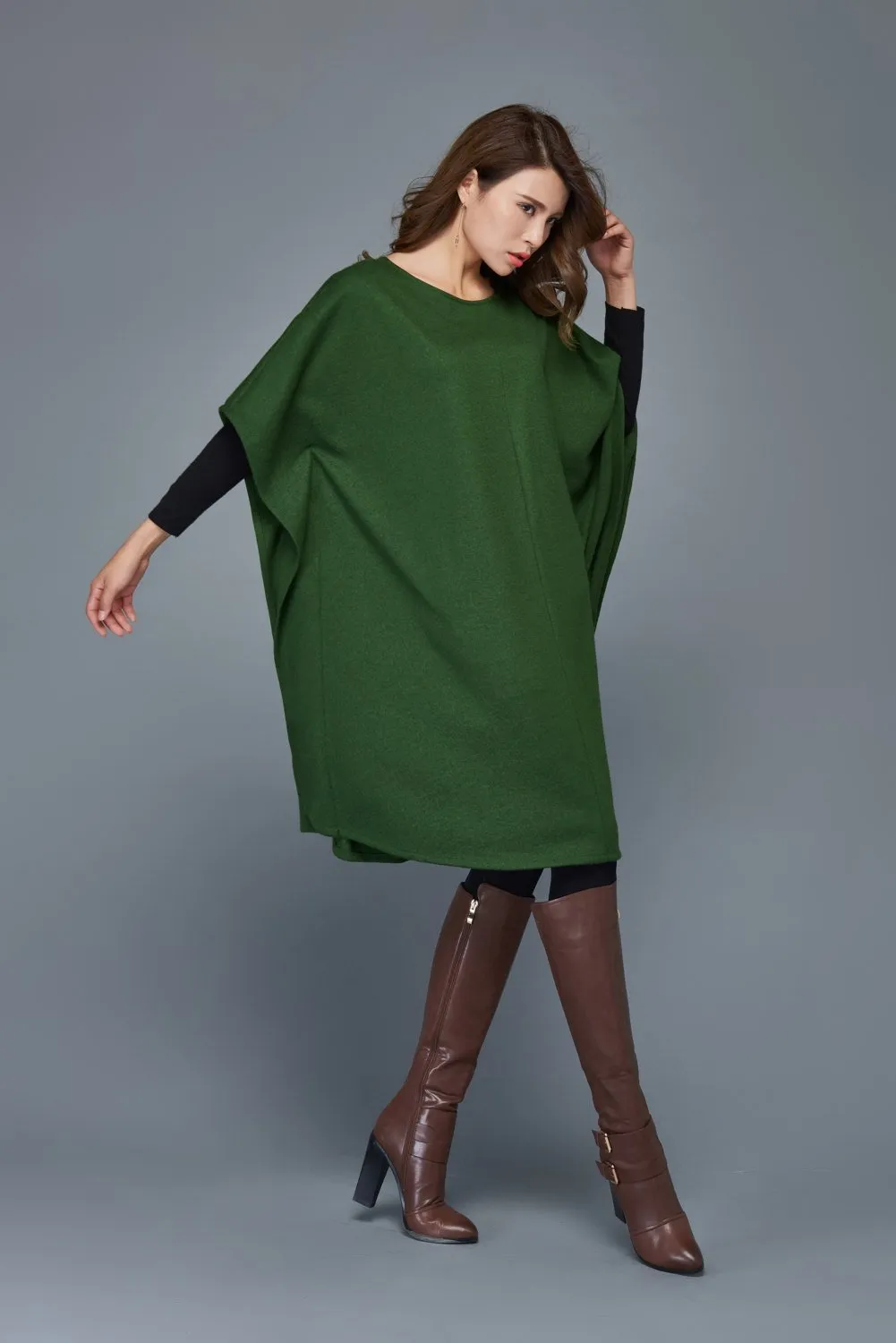 Blanket Cape Dress - Emerald Green Loose Warm Poncho Dress Warm Winter Accessory for Women C983