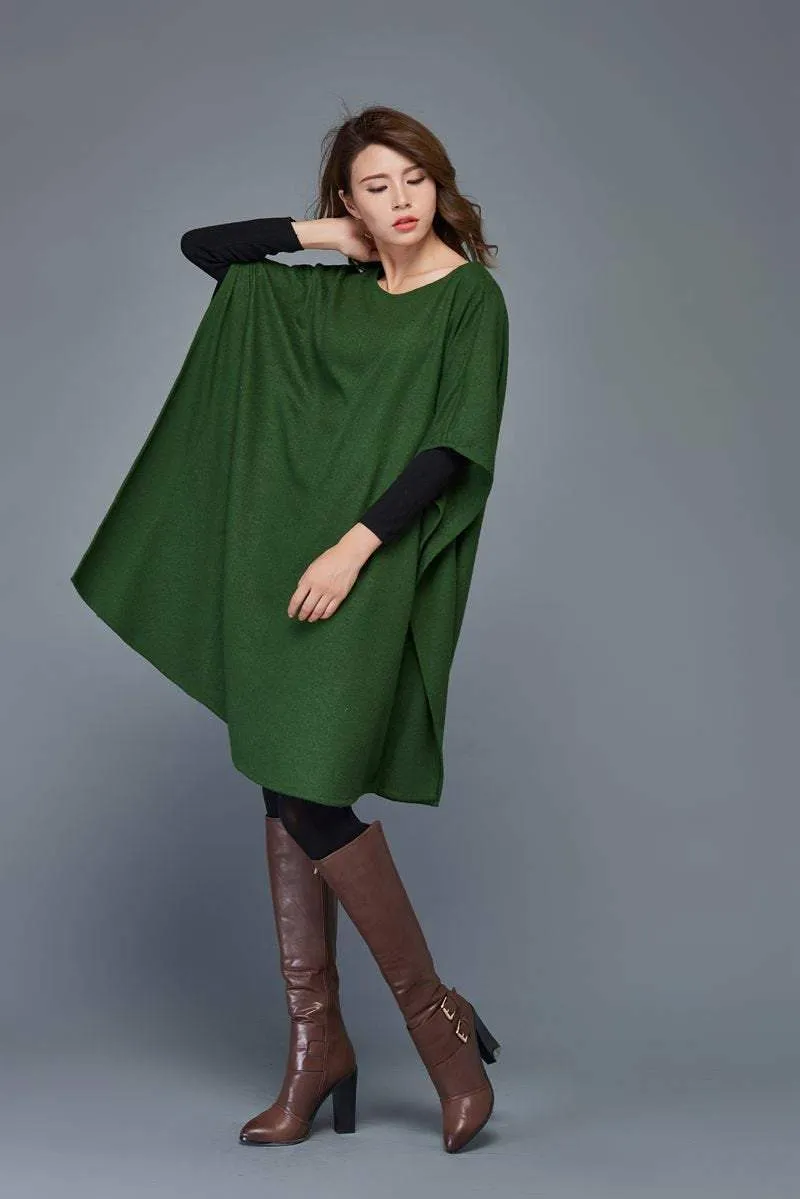 Blanket Cape Dress - Emerald Green Loose Warm Poncho Dress Warm Winter Accessory for Women C983