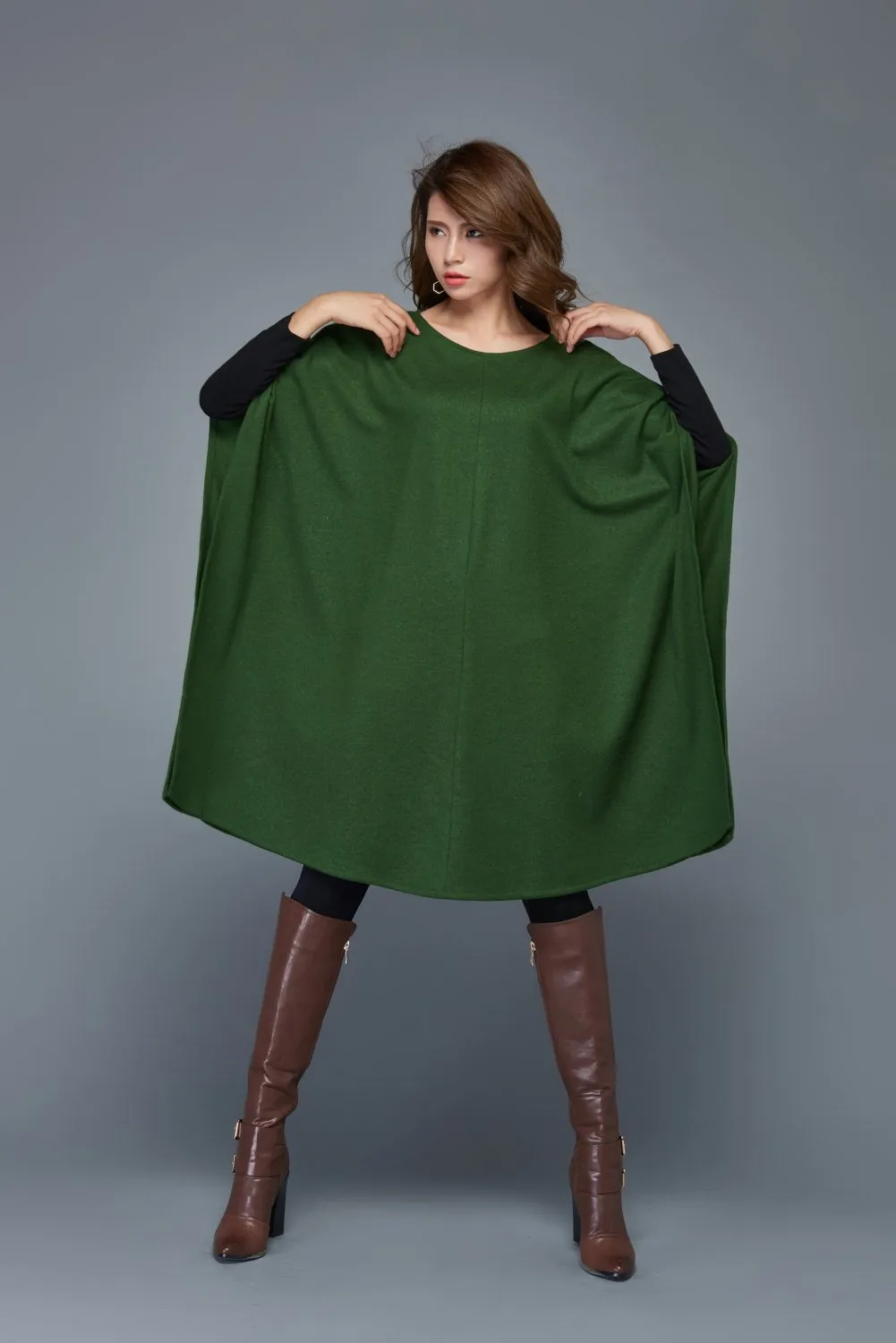 Blanket Cape Dress - Emerald Green Loose Warm Poncho Dress Warm Winter Accessory for Women C983