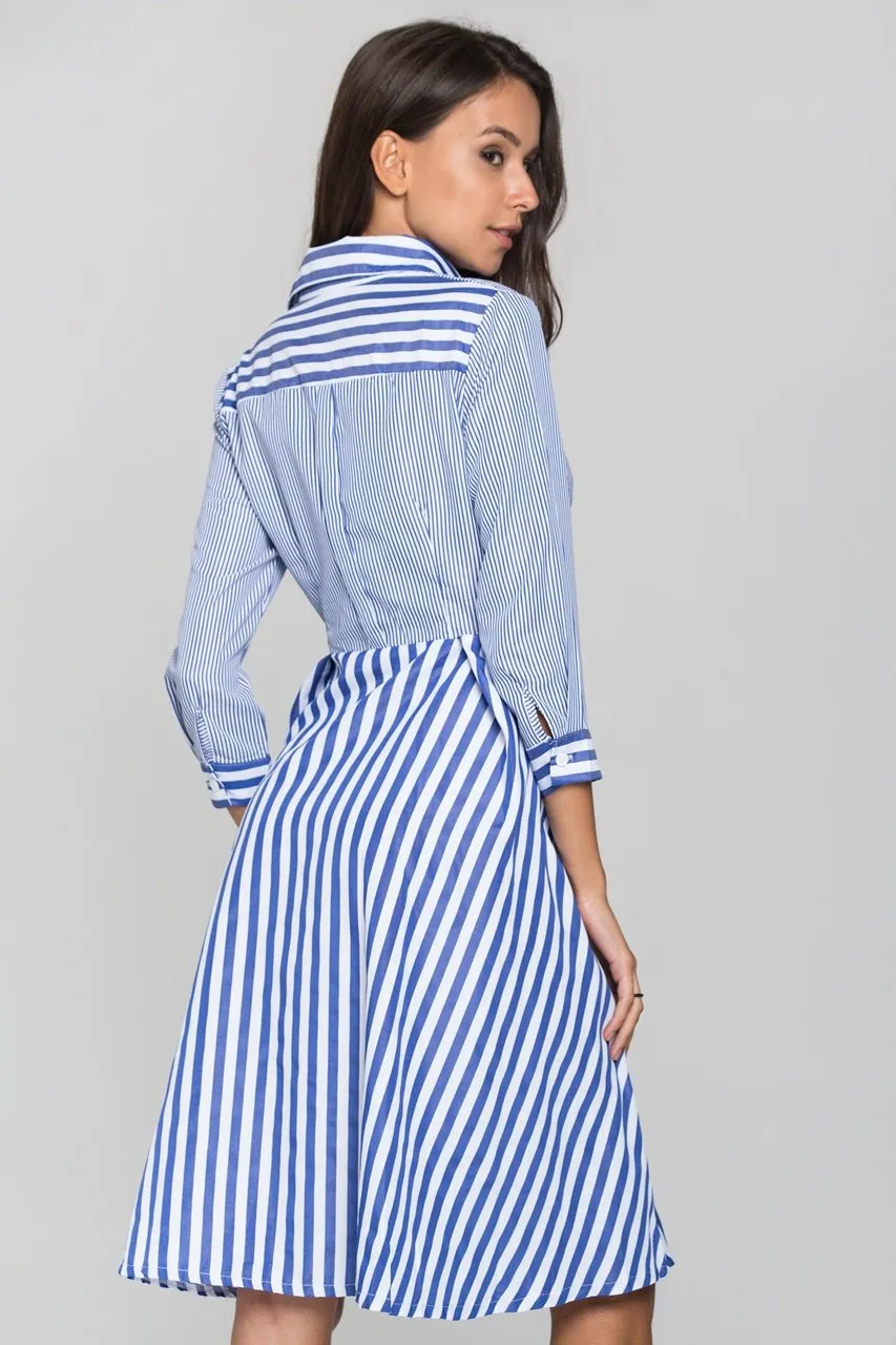 Blue Chalk and Candy Stripe Panel Wrap Midi Dress