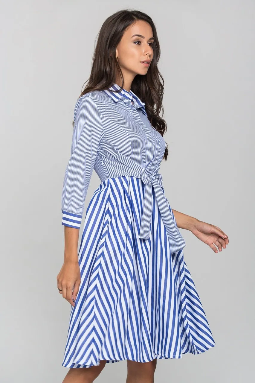 Blue Chalk and Candy Stripe Panel Wrap Midi Dress