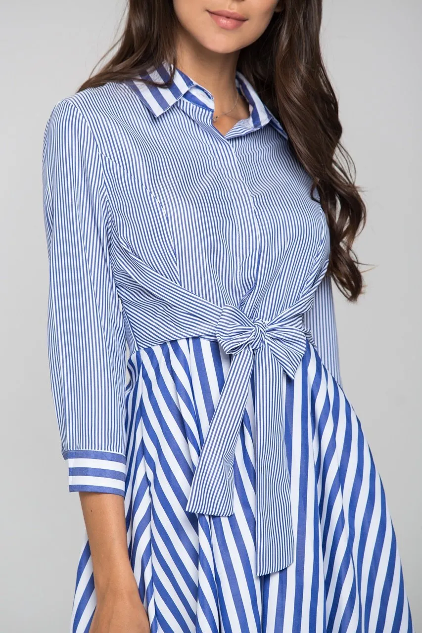 Blue Chalk and Candy Stripe Panel Wrap Midi Dress