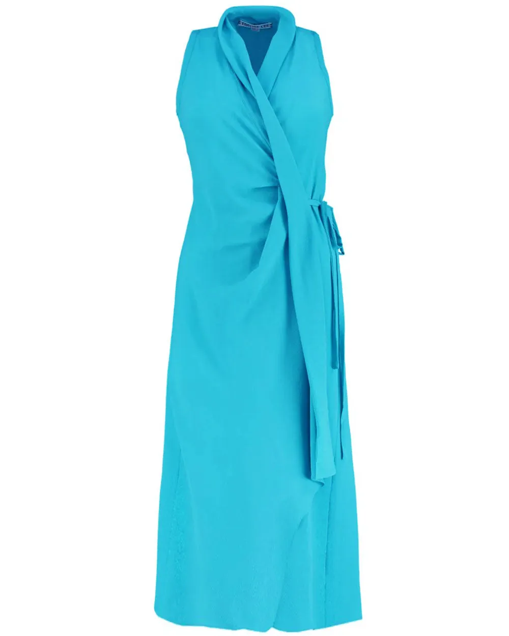 Blue Crinkle Georgette Braid Wrap Dress