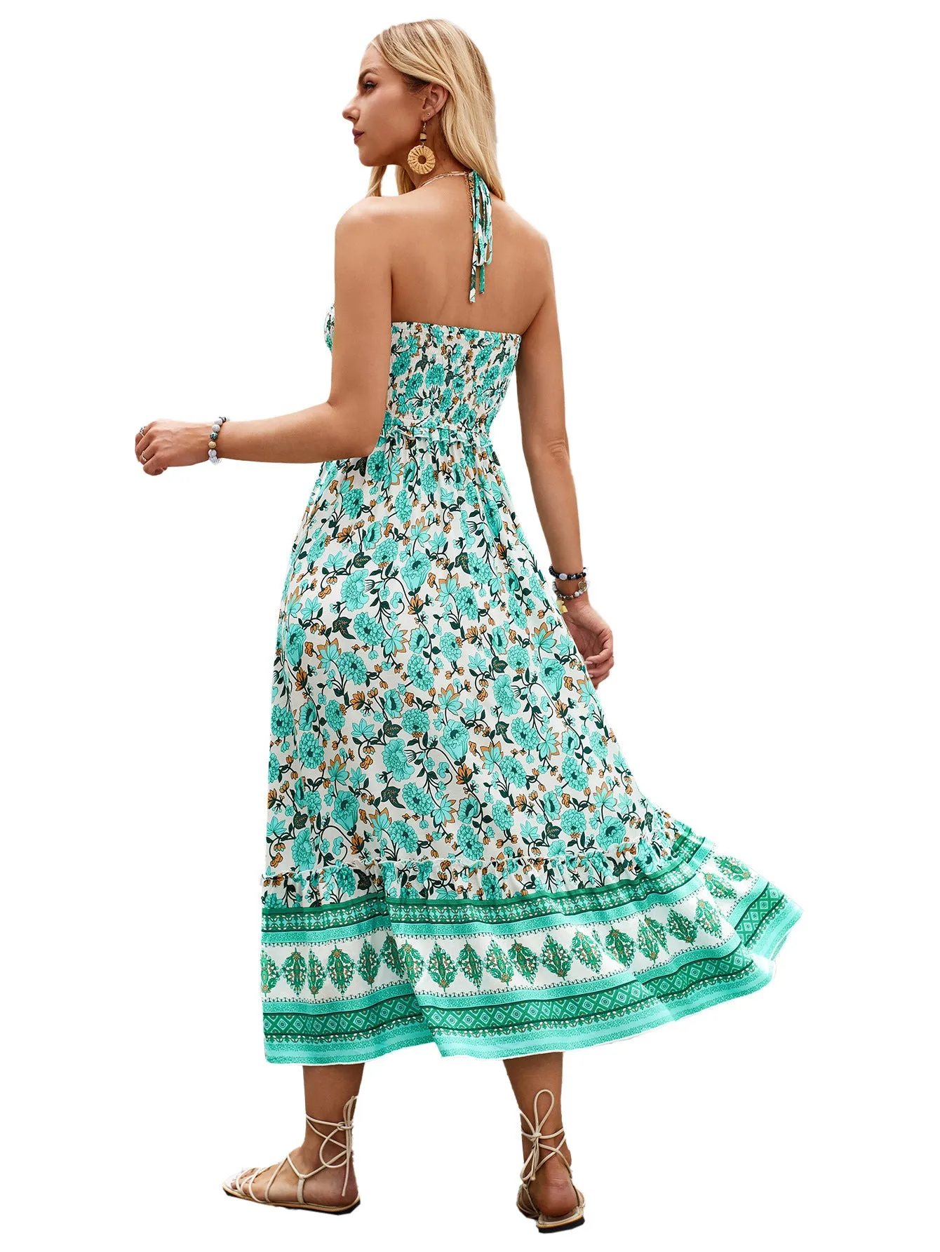 Bohemian Floral Halterneck Wrap Dress