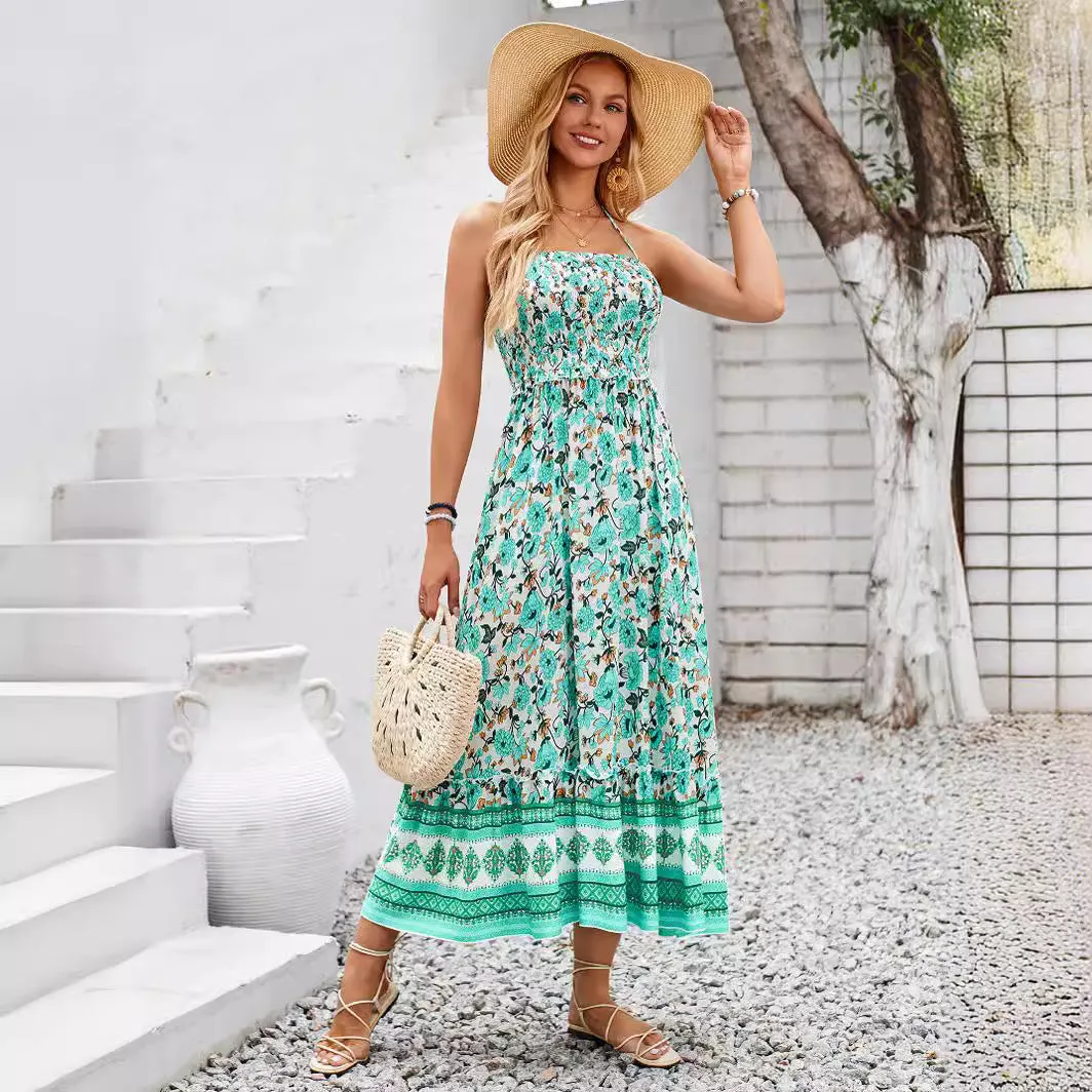 Bohemian Floral Halterneck Wrap Dress