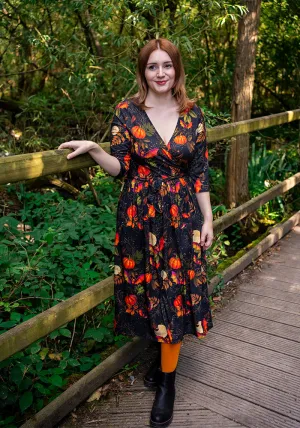 Bram Pumpkins & Bat Print Midi Dress