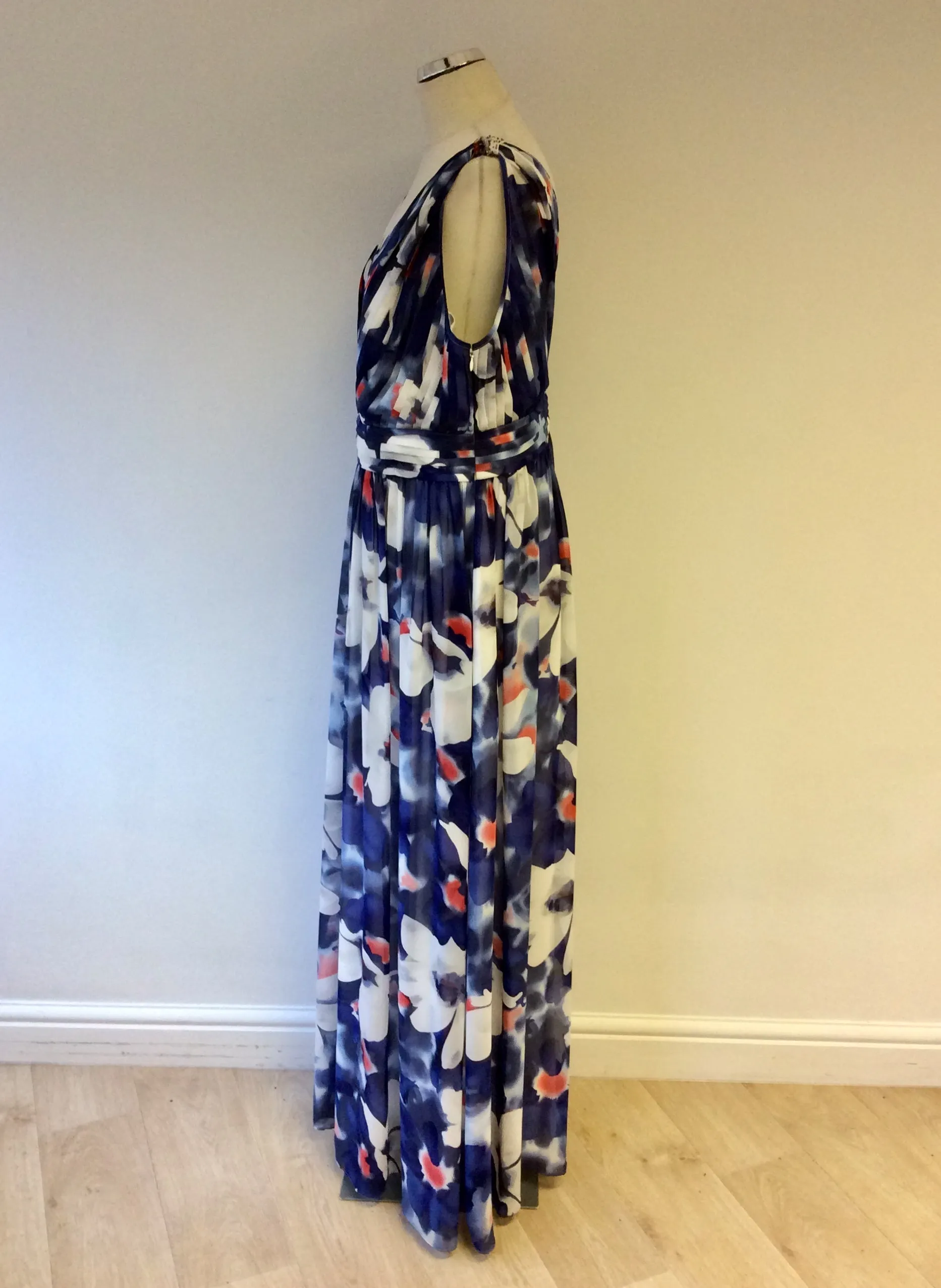 BRAND NEW GINA BACCONI FLORAL PRINT MAXI DRESS & MATCHING WRAP/SCARF SIZE 18