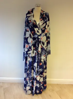 BRAND NEW GINA BACCONI FLORAL PRINT MAXI DRESS & MATCHING WRAP/SCARF SIZE 18