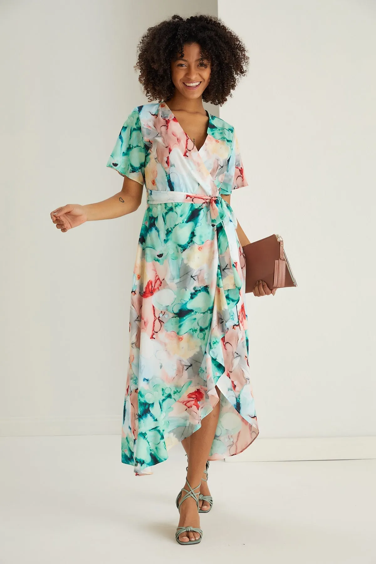 Breeze Ruffle Hem Midi Dress in Floral Green