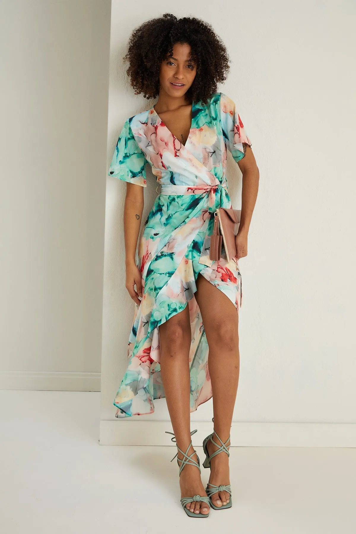 Breeze Ruffle Hem Midi Dress in Floral Green