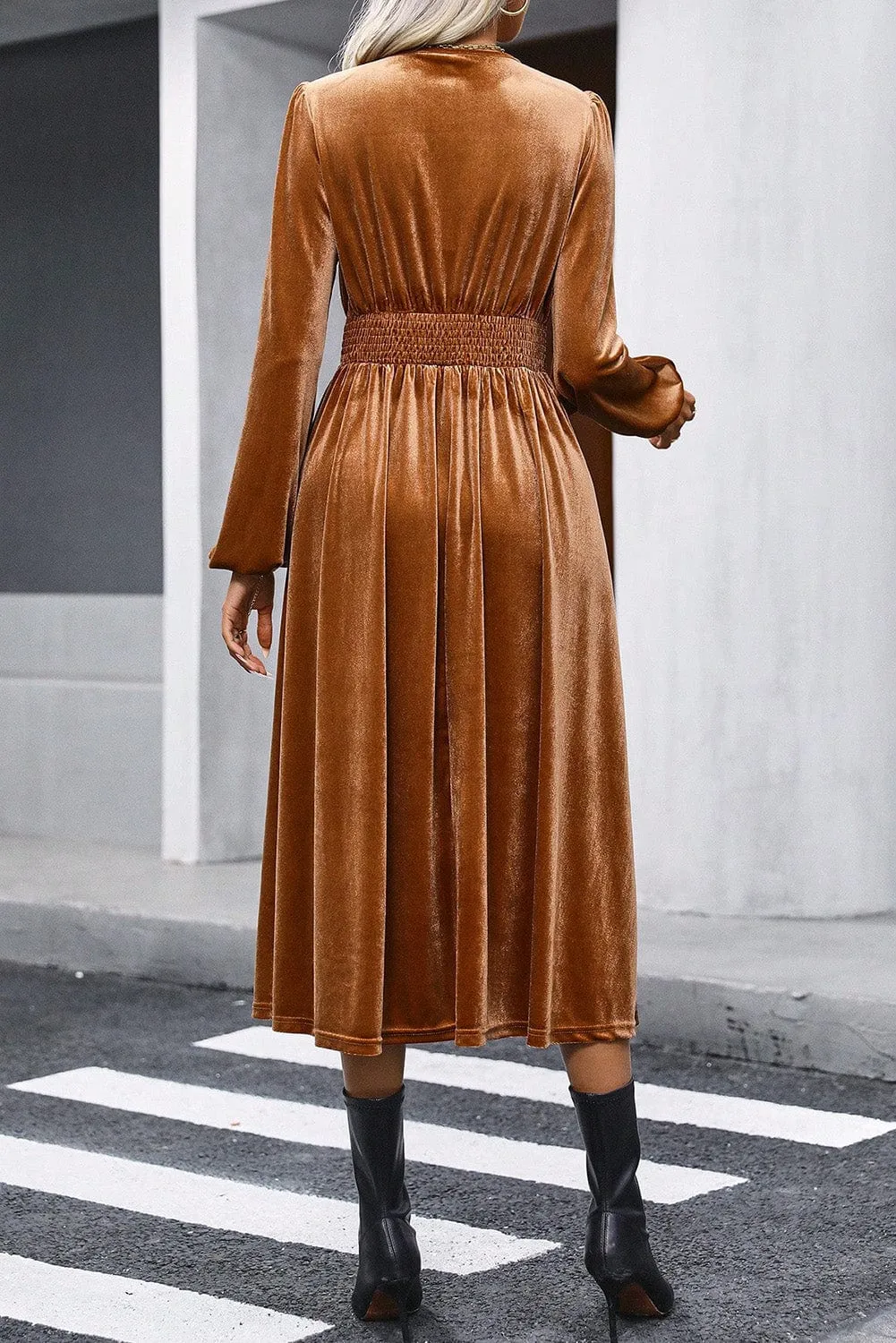 Brown Velvet Midi Dress