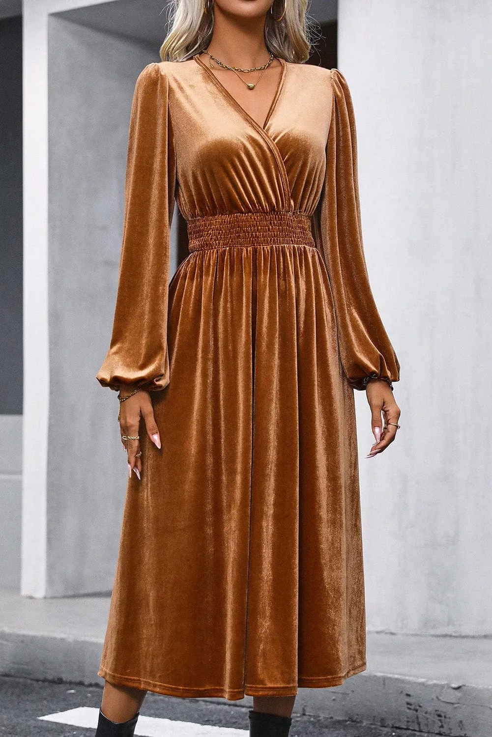 Brown Velvet Midi Dress