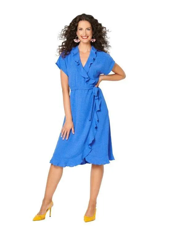 Burda Pattern 6207  Wrap Dress with Tie Bands – 
Hem and Neckline Flounces