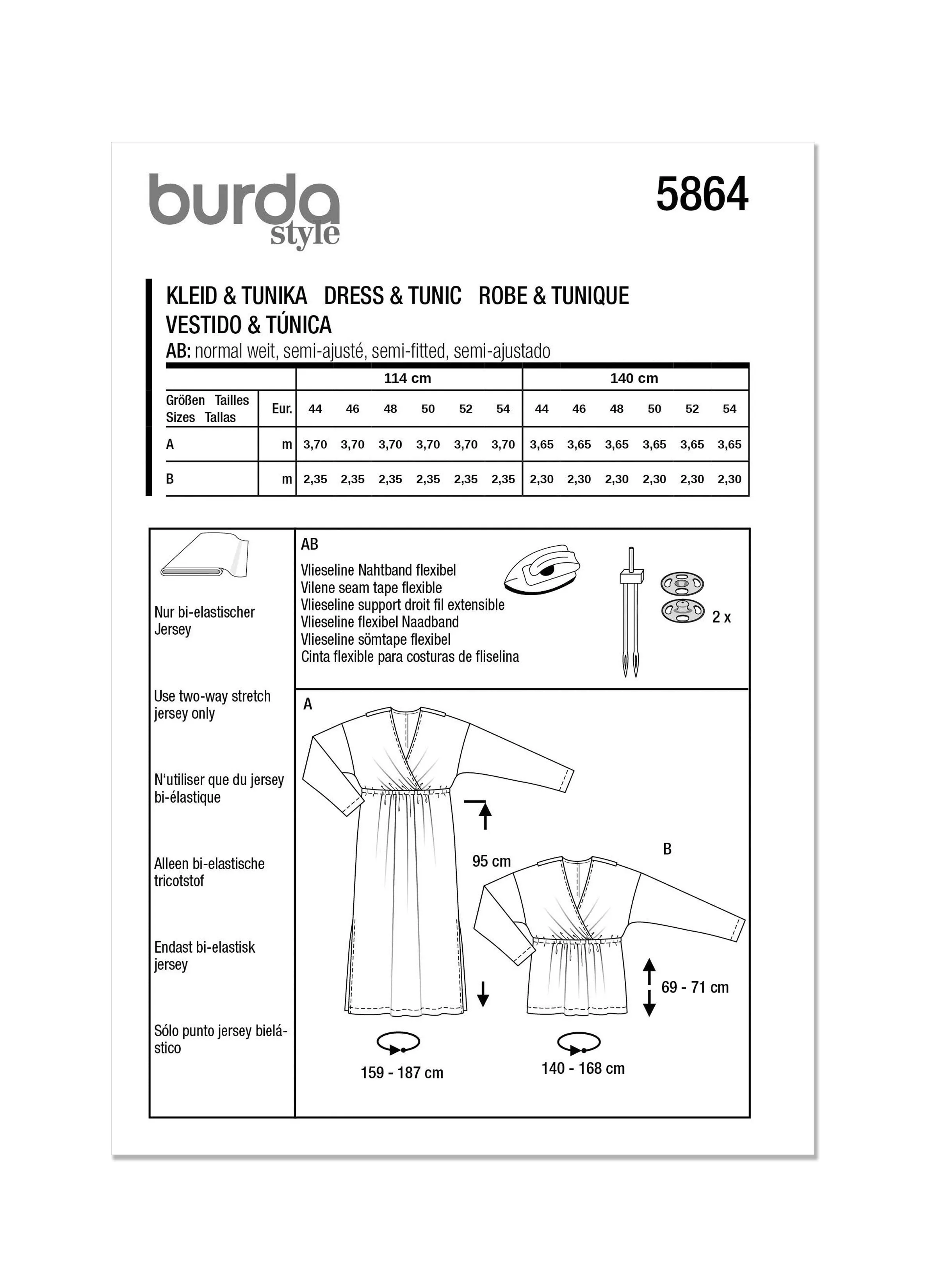 Burda Sewing Pattern 5864 Misses' Dress & Tunic Top