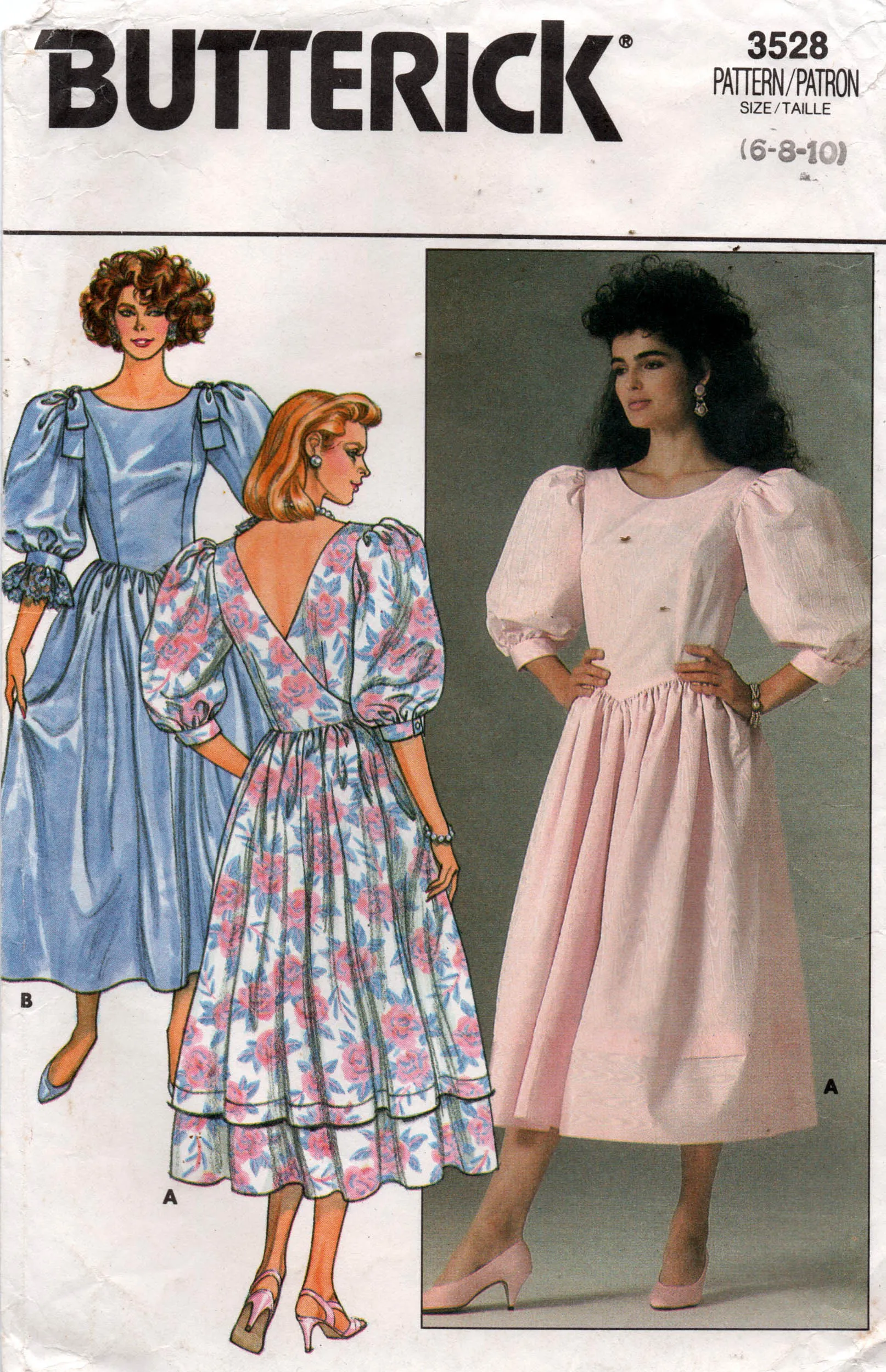 Butterick 3528 Womens Back Wrap Puffy Sleeved Evening Prom Bridesmaids Dress 1980s Vintage Sewing Pattern Size 6 - 10