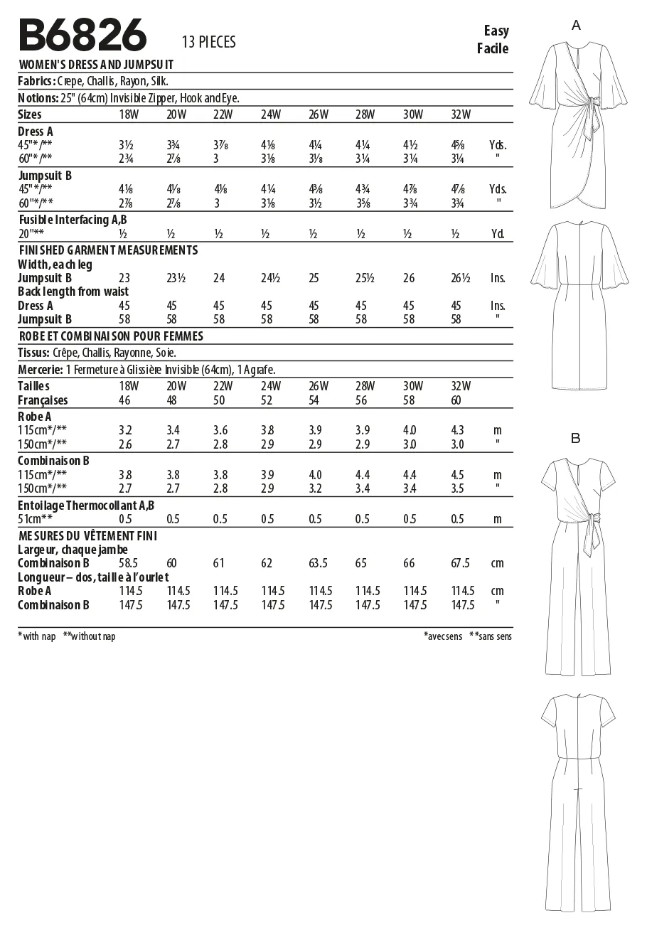 Butterick 6826 Women's Dress and Jumpsuit Pattern