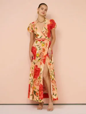 By Nicola Havanna Wrap Maxi Dress In Raspberry Punch Floral