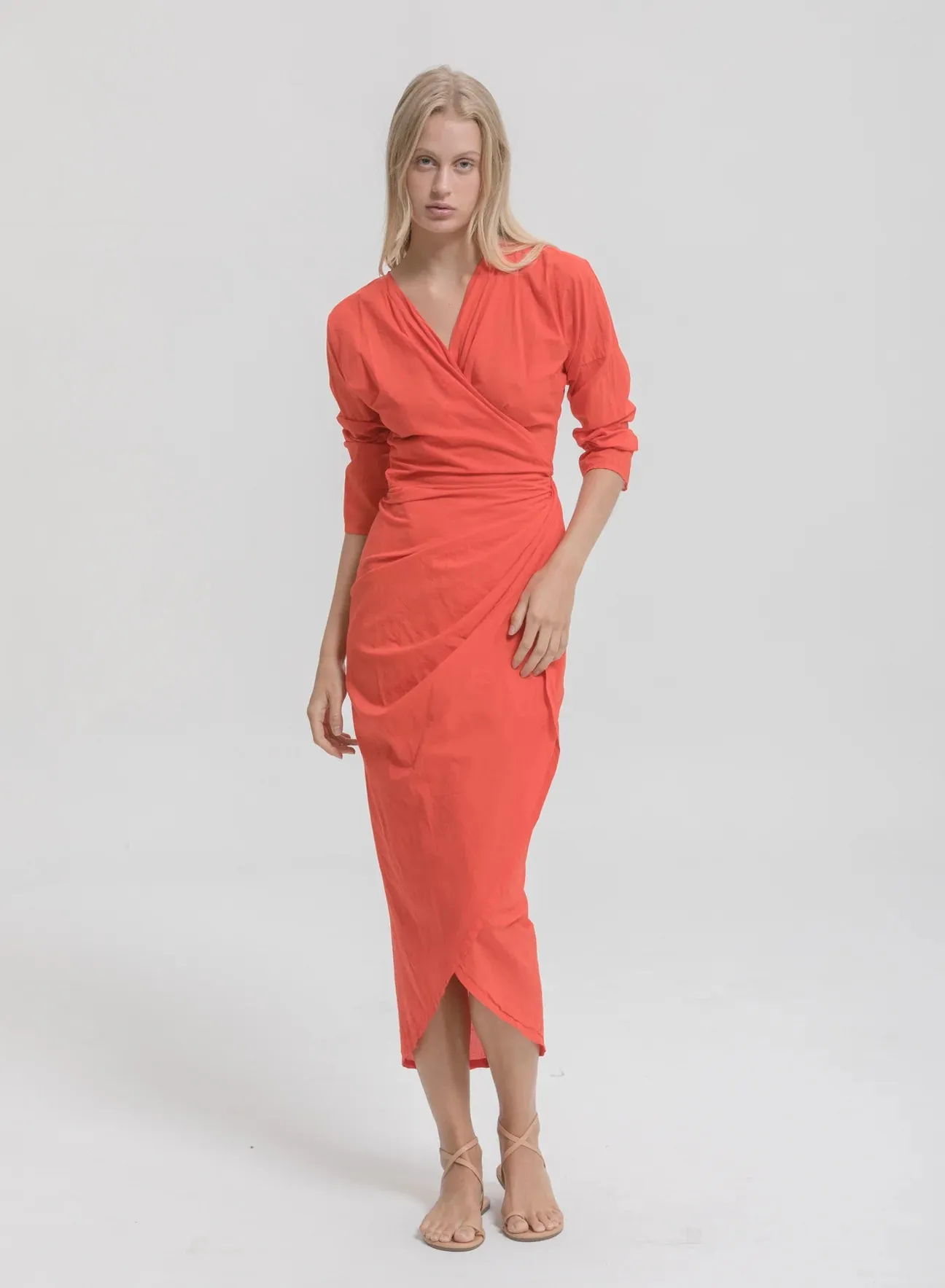 Cali Dreaming Tulip Wrap Dress in Poppy Red