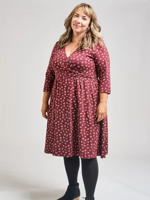 Callie Long Sleeve Wrap Dress | Burgundy Bouquet