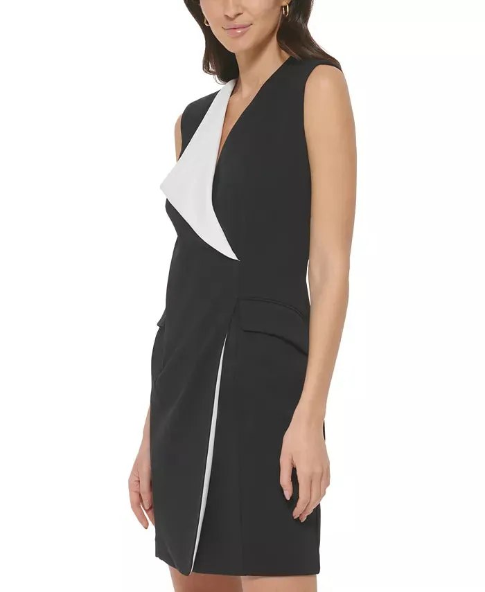 Calvin Klein Colorblocked Faux-Wrap Sleeveless Dress