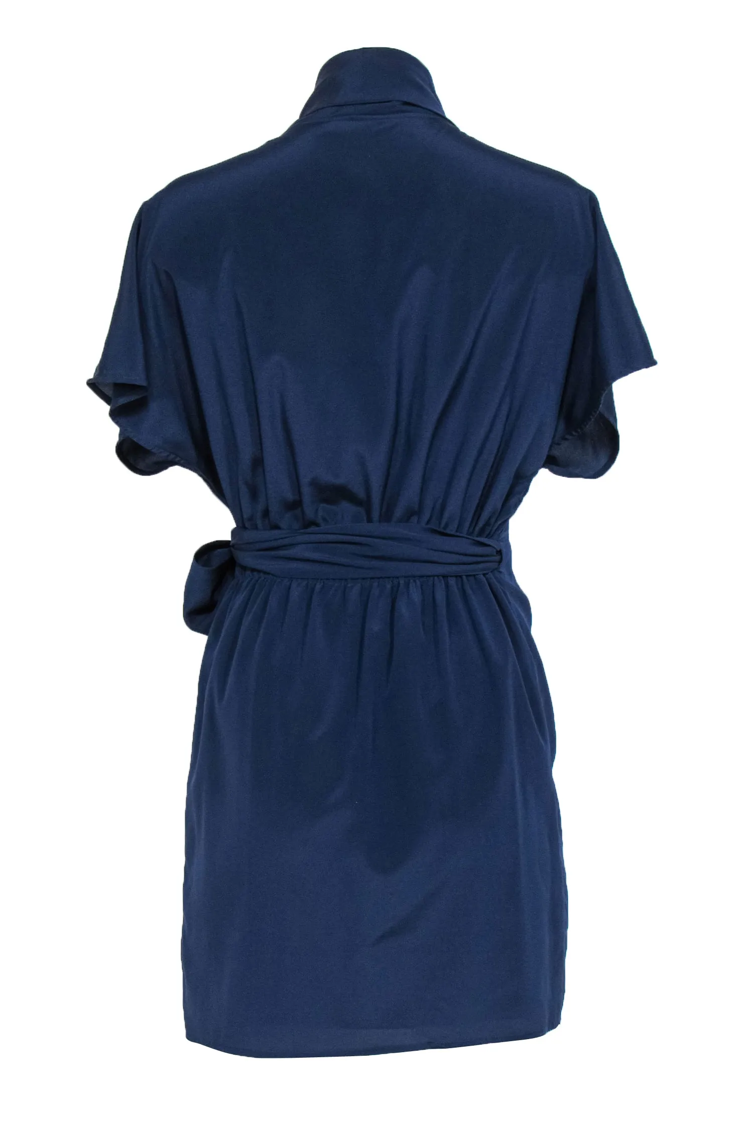 Calypso - Navy Crepe Silk Wrap Dress w/ Tie Sz S