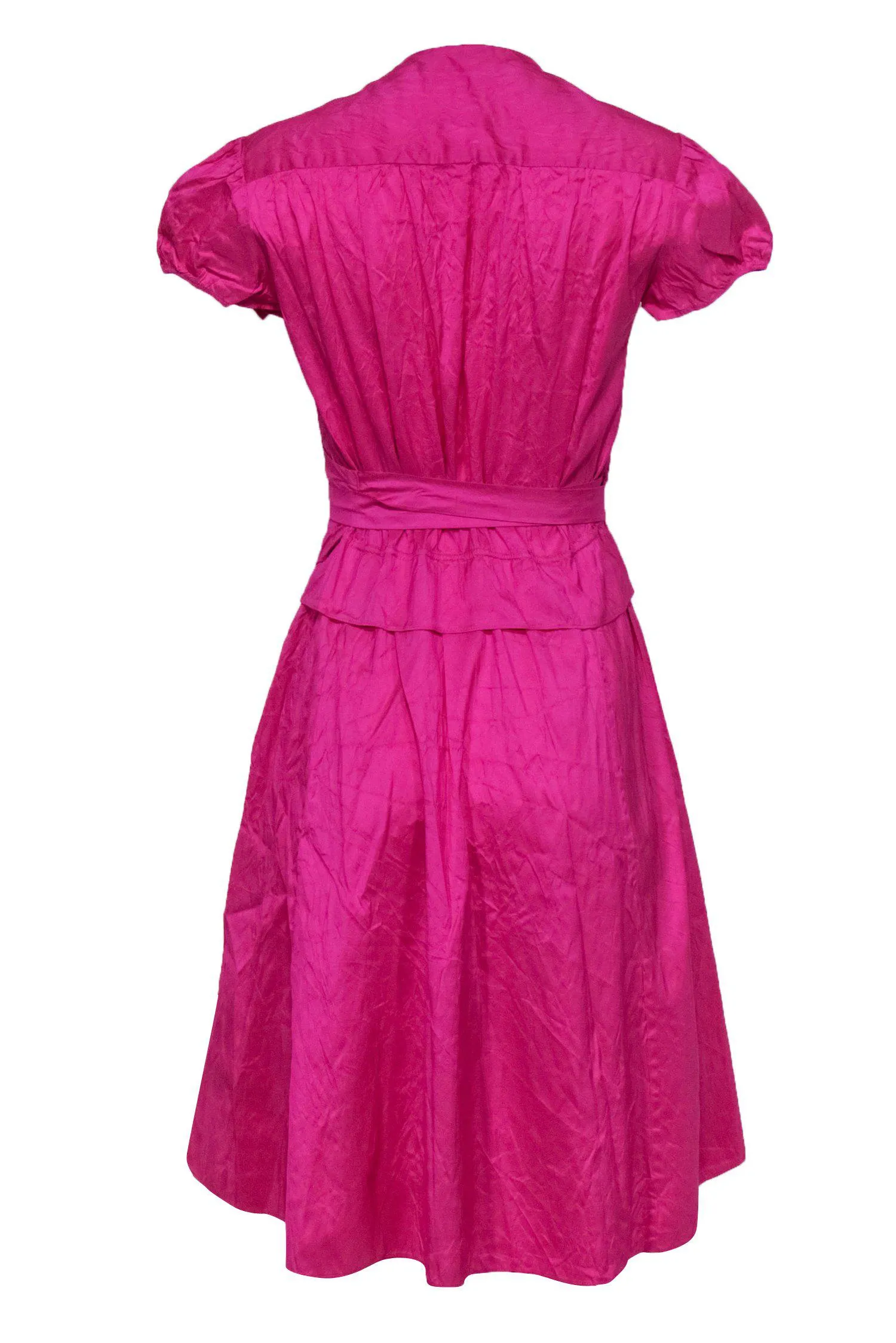 Calypso - Pink Crushed Silk Short Sleeve Wrap Dress Sz S