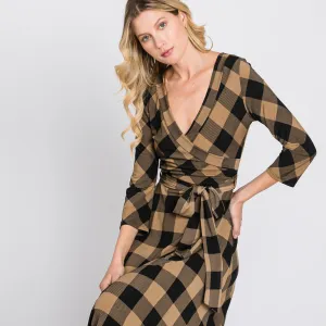 Camel Buffalo Plaid Venechia Maxi Wrap Dress