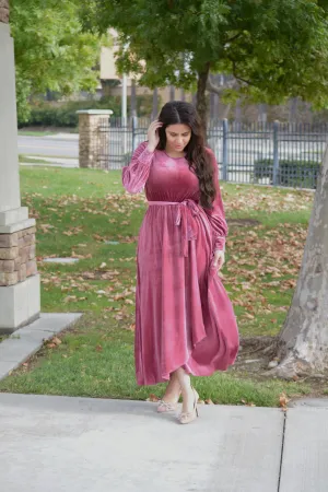 Cameo Pink Velvet Maxi Dress