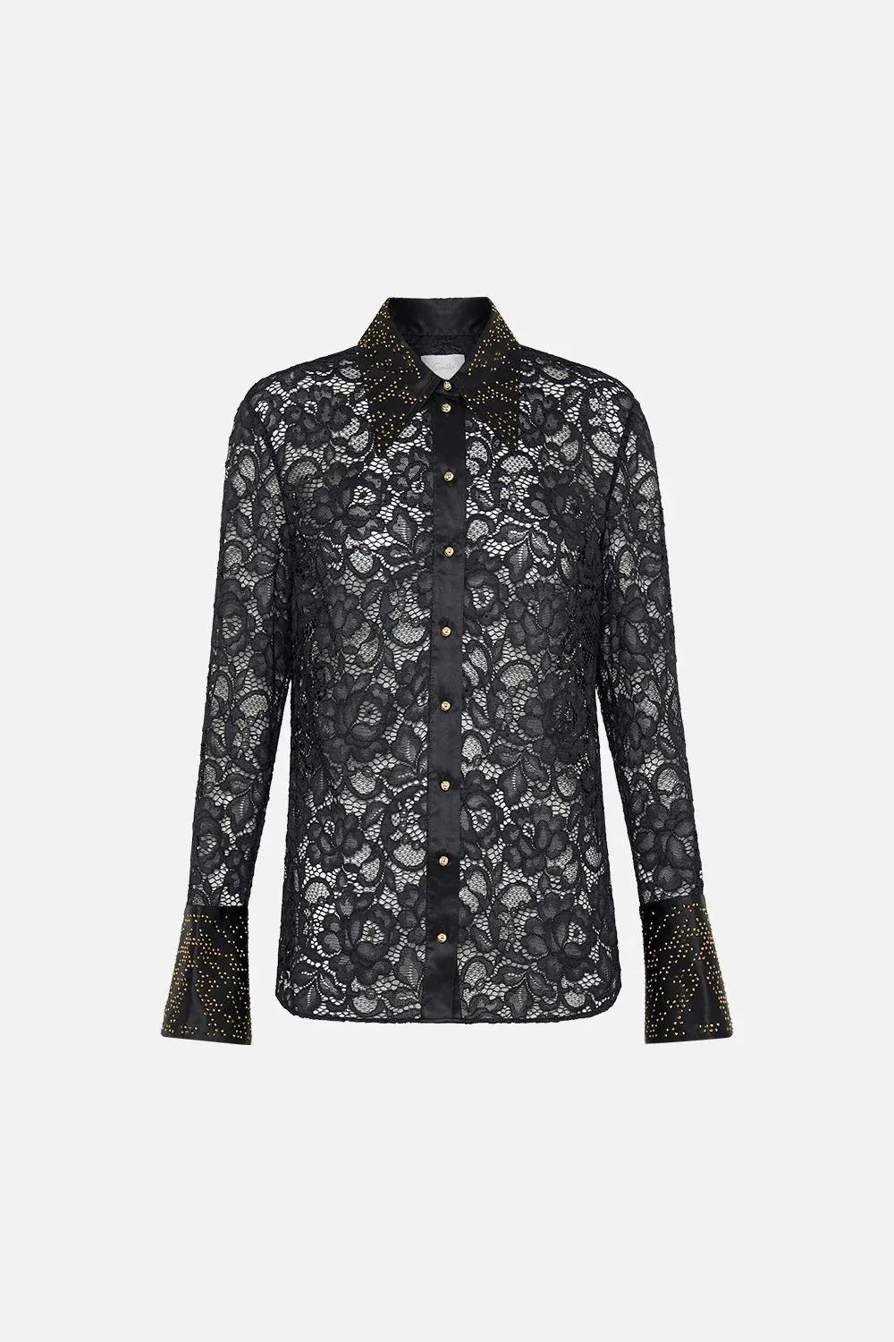 CAMILLA NOUVEAU NOIR STRETCH LACE FITTED SHIRT