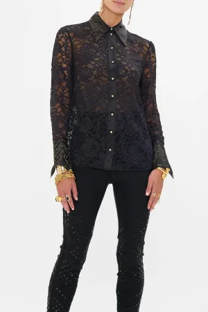 CAMILLA NOUVEAU NOIR STRETCH LACE FITTED SHIRT