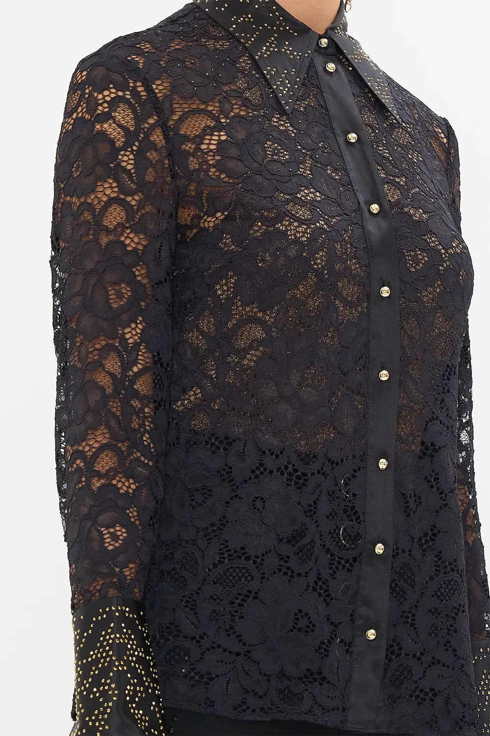 CAMILLA NOUVEAU NOIR STRETCH LACE FITTED SHIRT