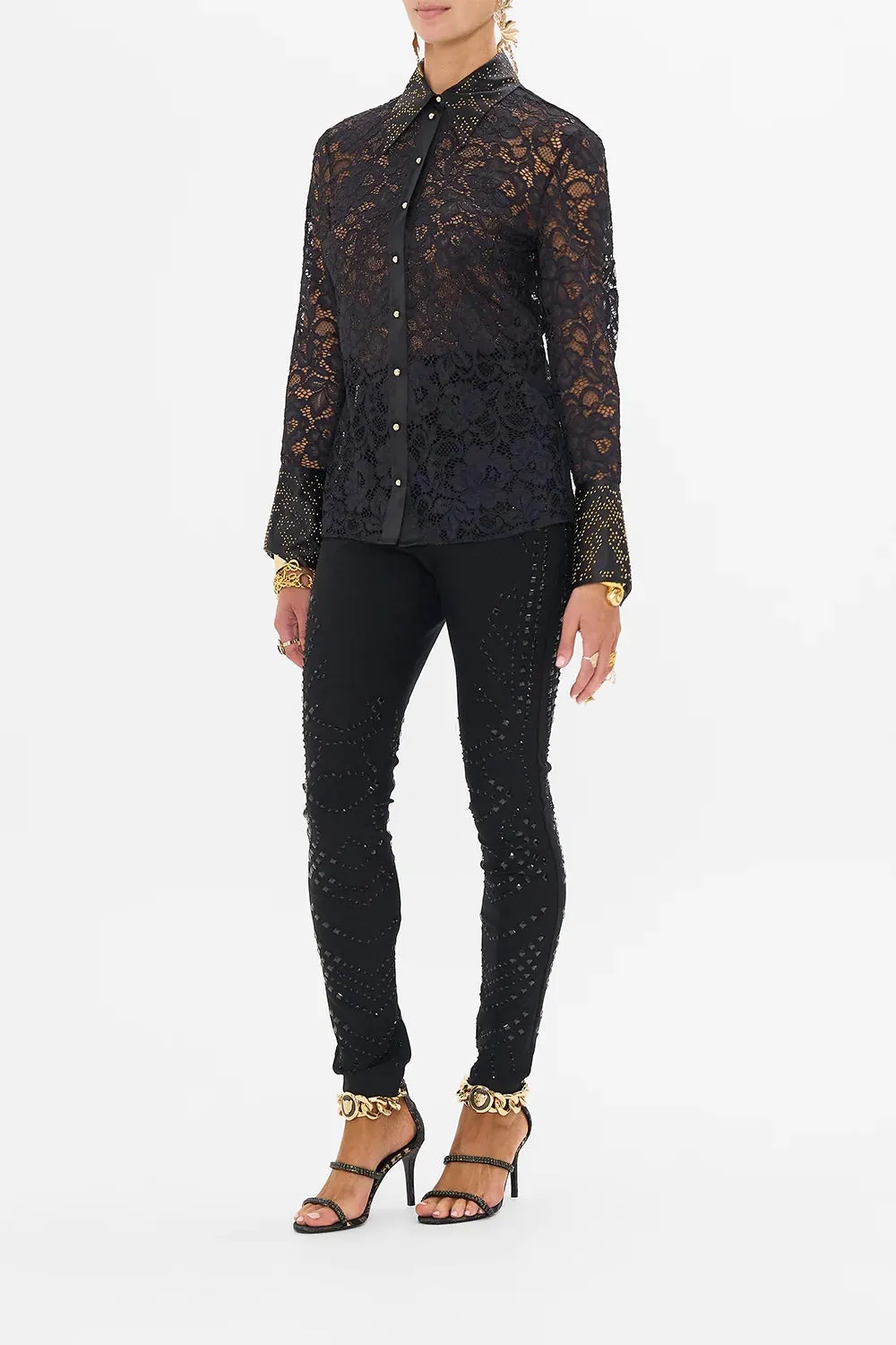 CAMILLA NOUVEAU NOIR STRETCH LACE FITTED SHIRT