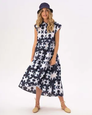 Cap Sleeve Tiered Watercolor Big Floral Cotton Dress