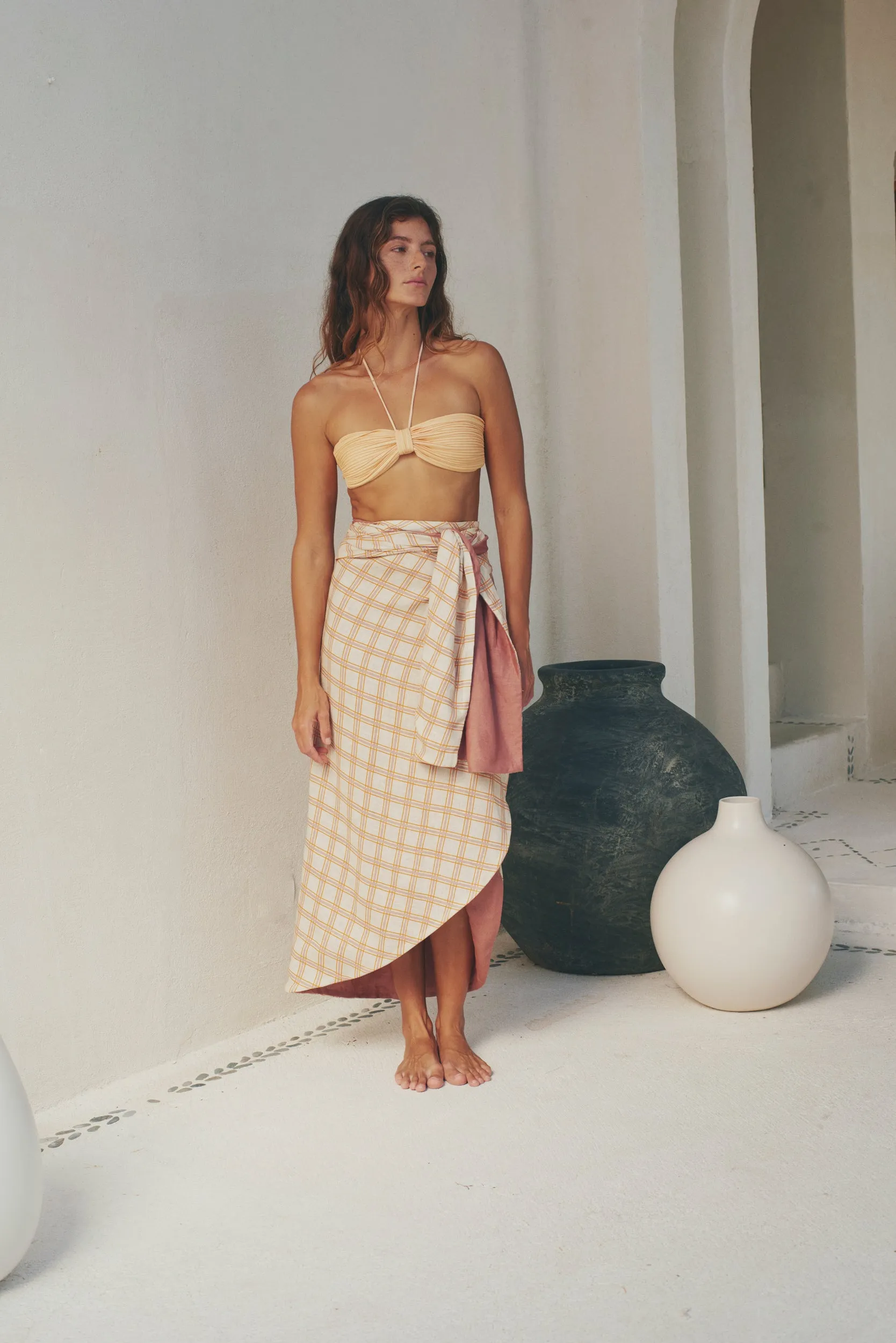 Capurgana Linen Skirt / Cream and Butter Scotch - Pink