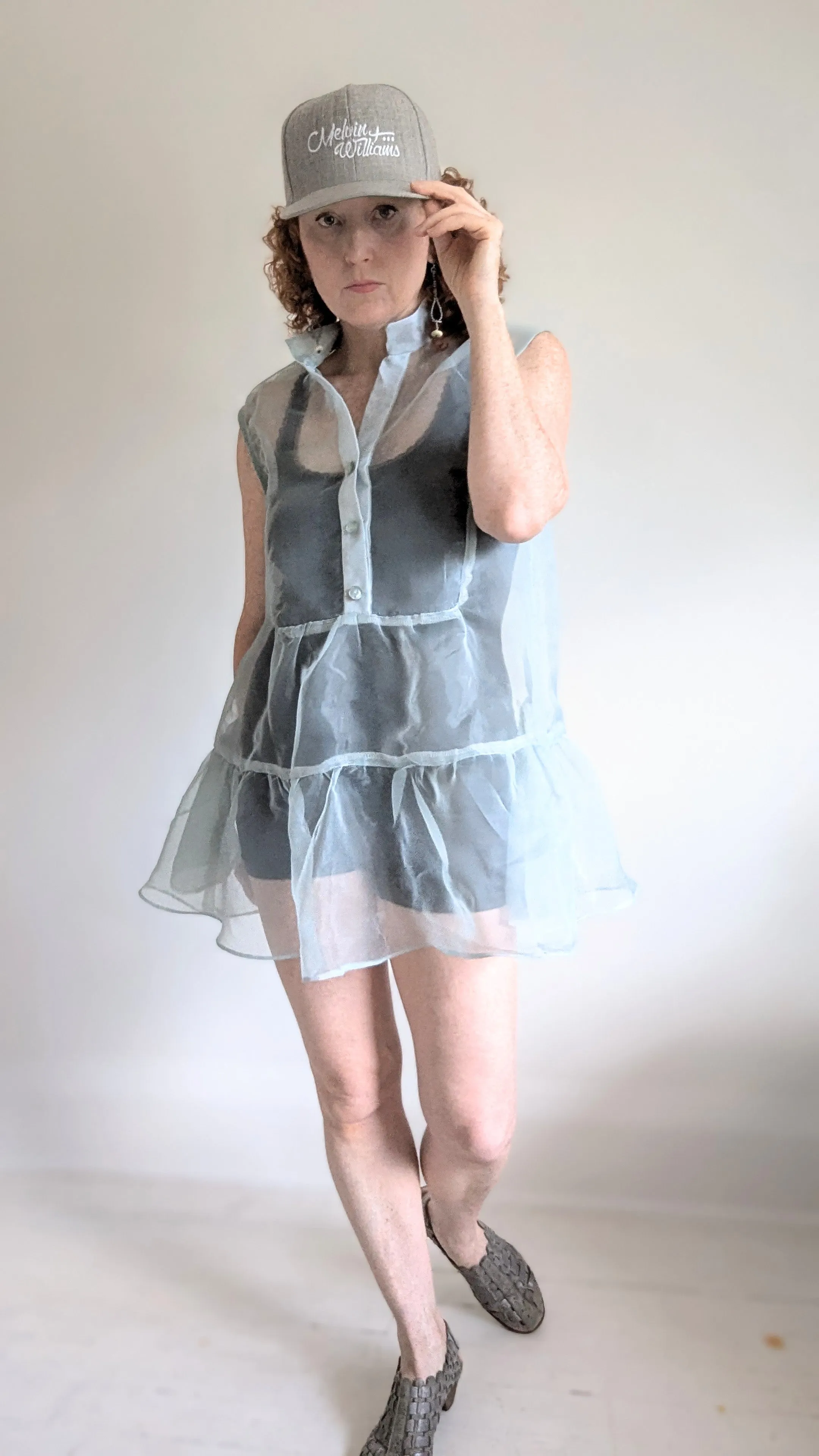 Carrie Dress - One of a Kind Upcycled & Vintage Sheer Mini Dress Size L/XL #CAR7