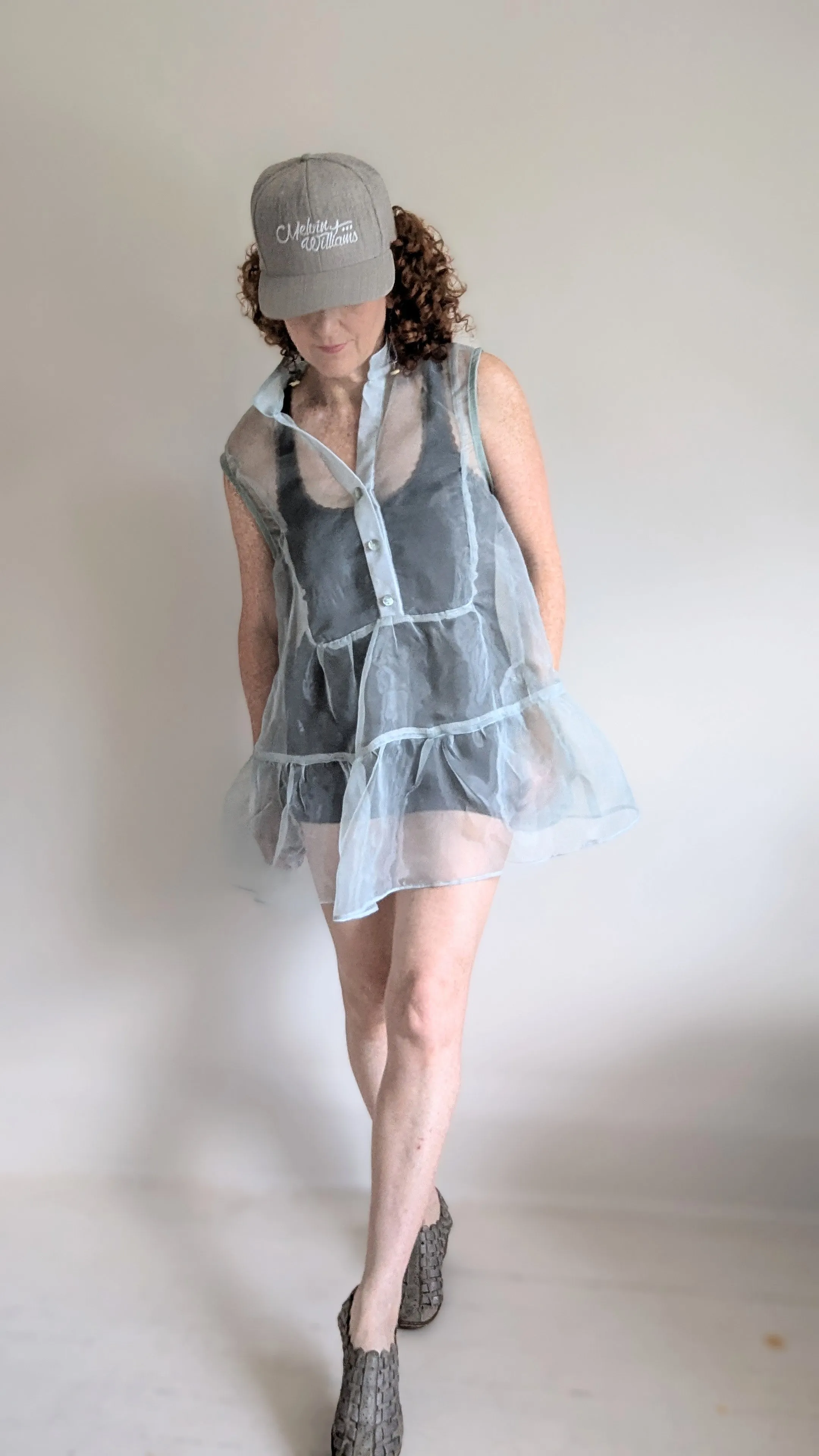 Carrie Dress - One of a Kind Upcycled & Vintage Sheer Mini Dress Size L/XL #CAR7