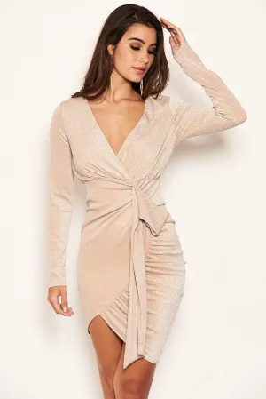 Champagne Glitter Wrap Over Dress