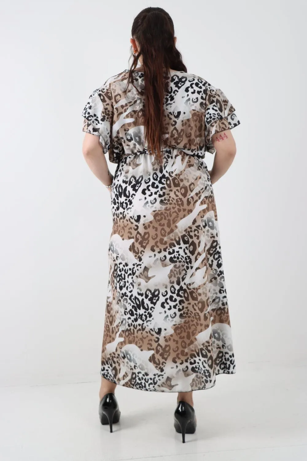 Cheetah Print Wrap Tie Fasten Maxi Dress